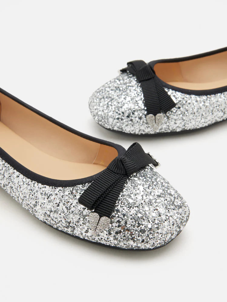 PAZZION, Astoria Glitter Bow Flats, Silver