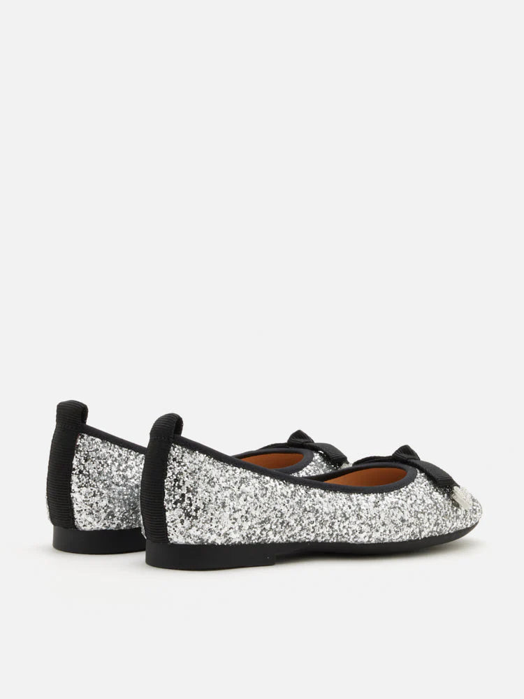 PAZZION, Astoria Glitter Bow Flats, Silver