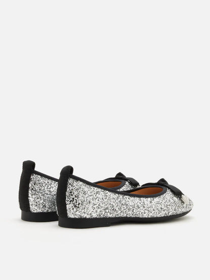 PAZZION, Astoria Glitter Bow Flats, Silver