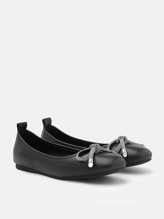 PAZZION, Astra Diamante Bow Round Toe Flats, Black