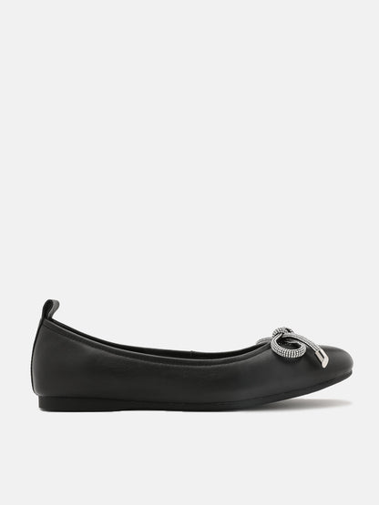 PAZZION, Astra Diamante Bow Round Toe Flats, Black