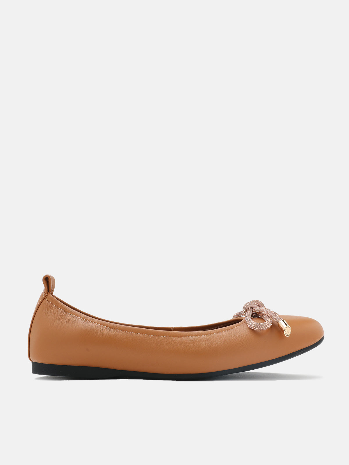 PAZZION, Astra Diamante Bow Round Toe Flats, Camel