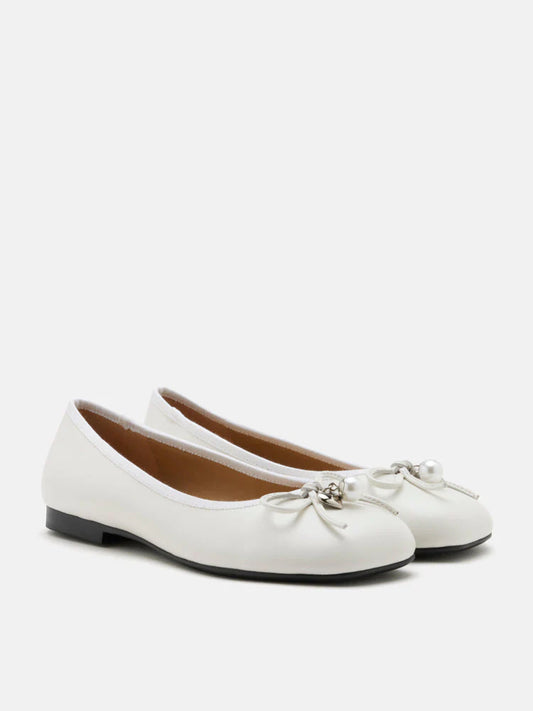 PAZZION, Atomic Heart & Pearl Charm Bow Flats, Beige