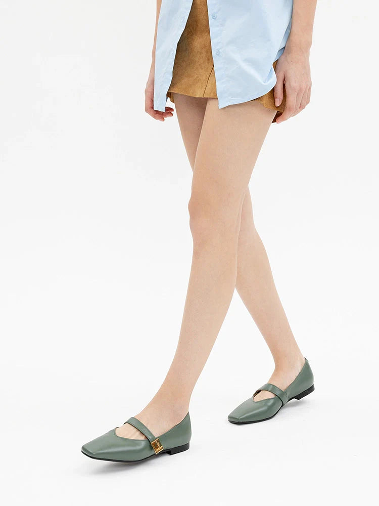 PAZZION, Aubrey Square Toe Mary Jane Flats, Green