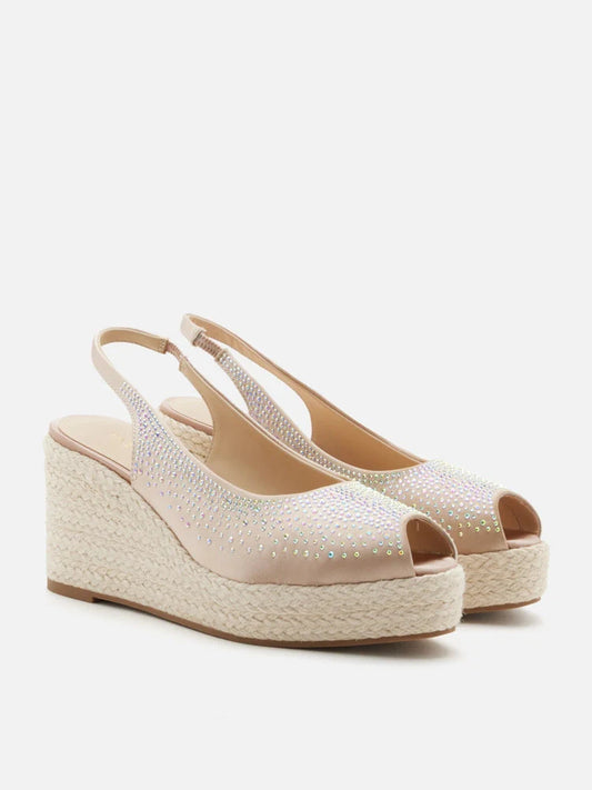 PAZZION, Aurelia Peep Toe Slingback Wedges, Almond