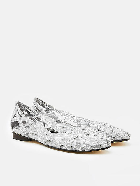 PAZZION, Aurora Glitter Weaved Flats, Silver