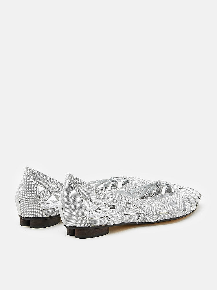 PAZZION, Aurora Glitter Weaved Flats, Silver