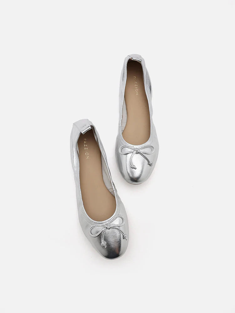 PAZZION, Avery Bow Covered Flats, Silver