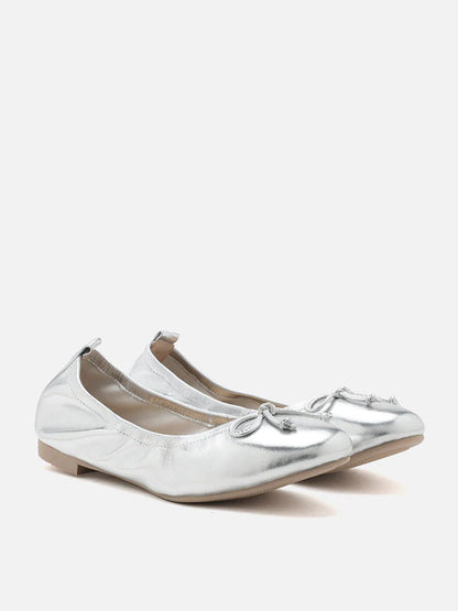 PAZZION, Avery Bow Covered Flats, Silver