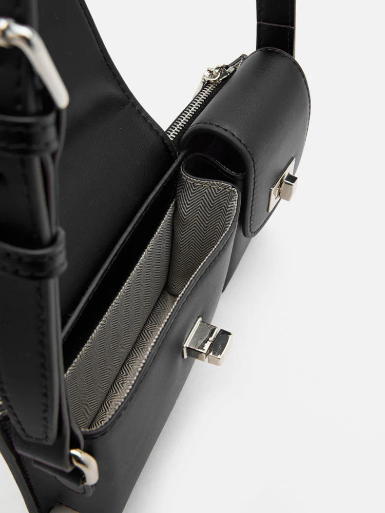 PAZZION, Aviana Double Twist Lock Structured Bag, Black
