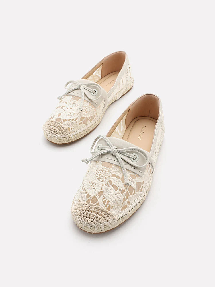 PAZZION, Avianna Lace and Bow Espadrilles, Beige