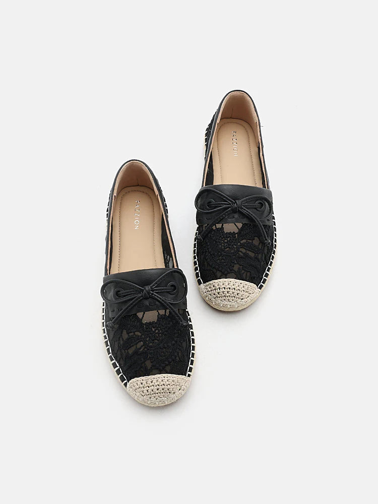 PAZZION, Avianna Lace and Bow Espadrilles, Black