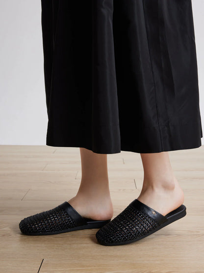 PAZZION, Ayanna Woven Slip-On Mules, Black