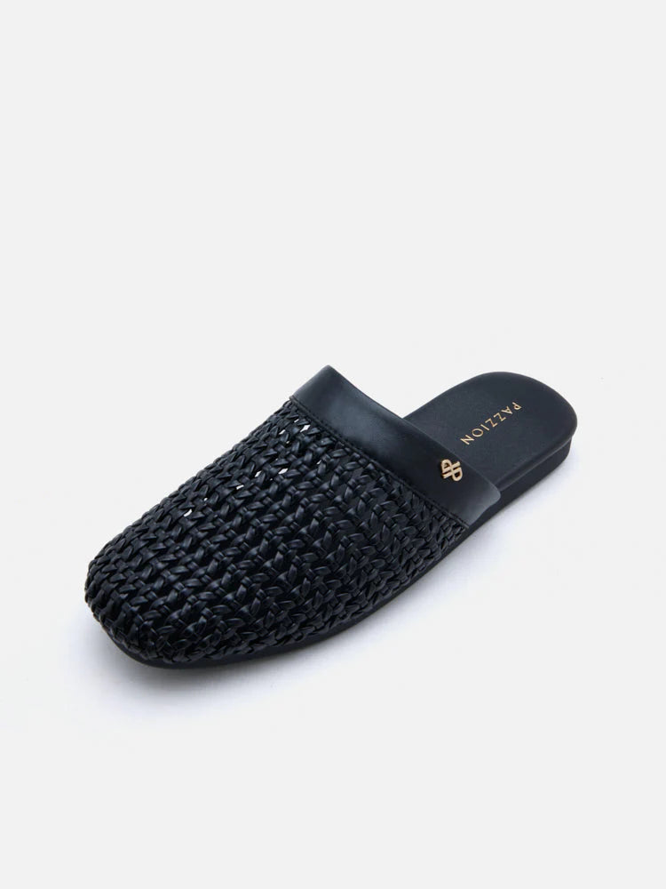 PAZZION, Ayanna Woven Slip-On Mules, Black
