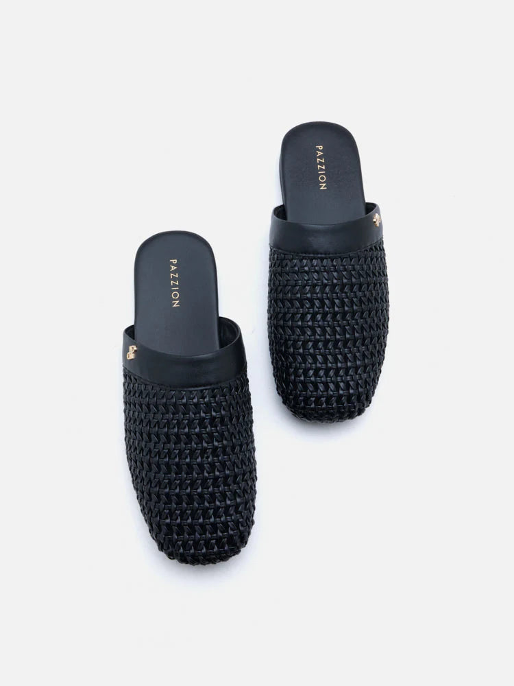 PAZZION, Ayanna Woven Slip-On Mules, Black