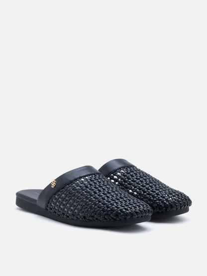 PAZZION, Ayanna Woven Slip-On Mules, Black