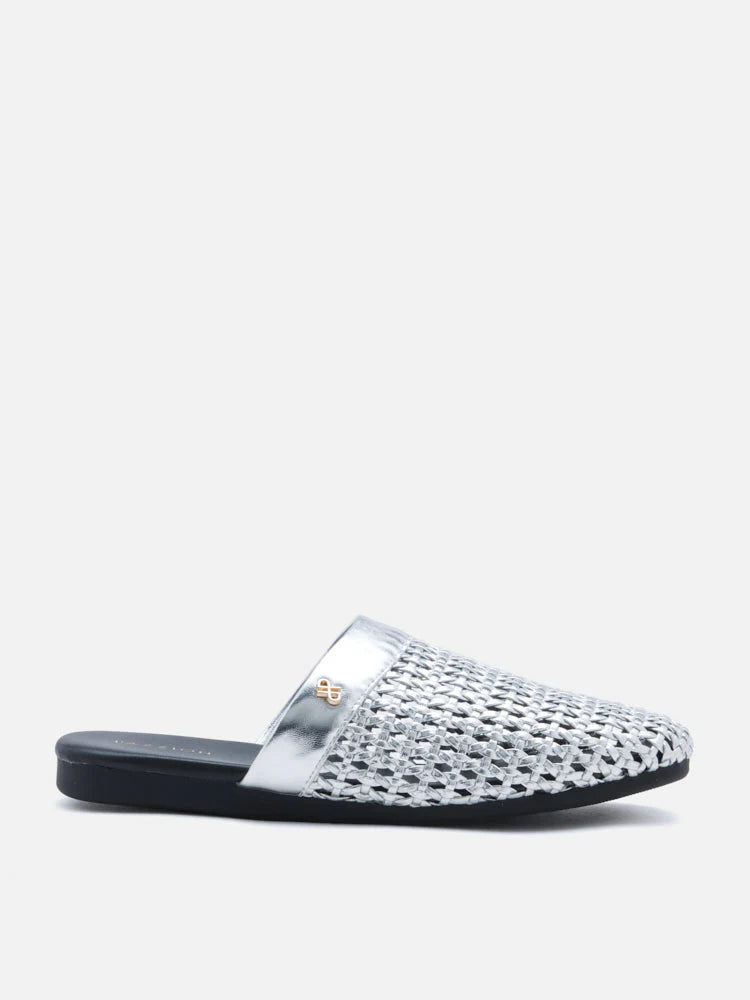 PAZZION, Ayanna Woven Slip-On Mules, Silver