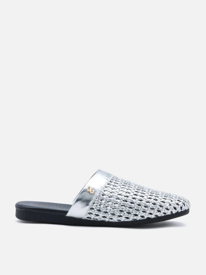PAZZION, Ayanna Woven Slip-On Mules, Silver