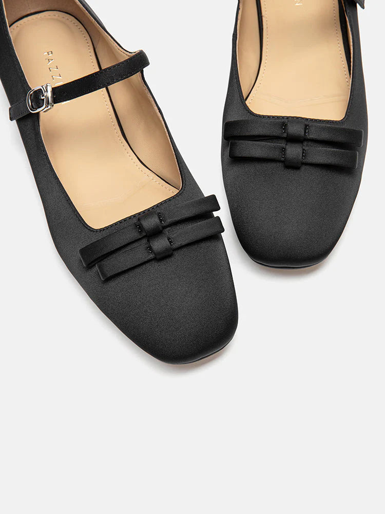 PAZZION, Aylin Silk Double Bow Mary Janes, Black