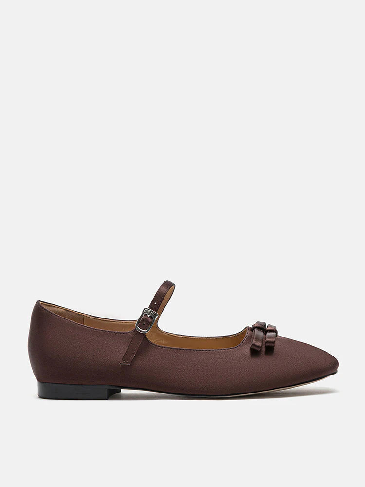 PAZZION, Aylin Silk Double Bow Mary Janes, Brown