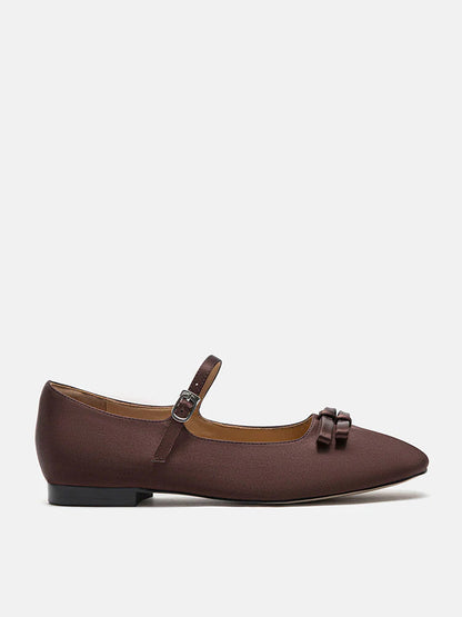 PAZZION, Aylin Silk Double Bow Mary Janes, Brown