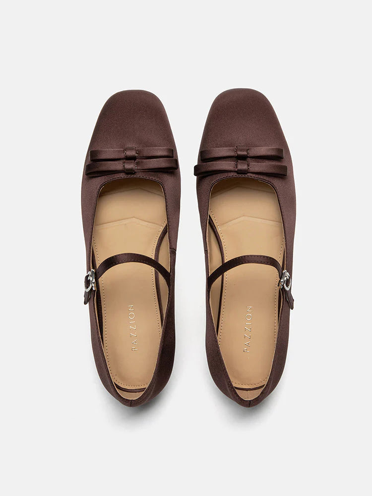 PAZZION, Aylin Silk Double Bow Mary Janes, Brown