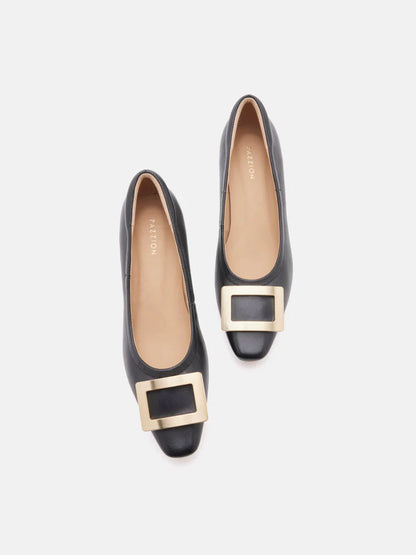 PAZZION, Azalea Buckle Low Block Heels, Black