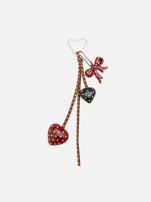 PAZZION, Bailey Ribbon and Hearts Keychain, Brown