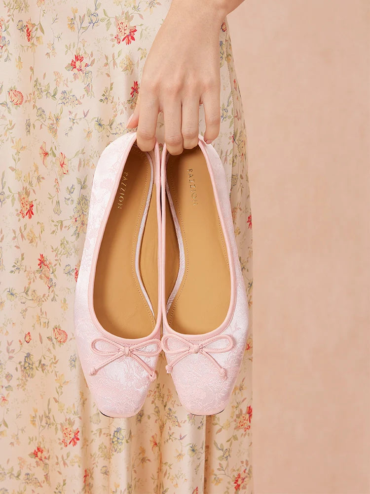 PAZZION, Beatrice Bow Embossed Flats, Pink