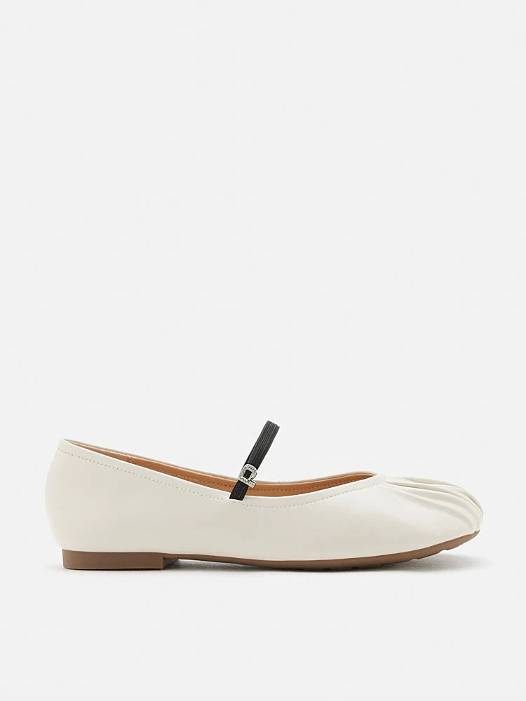 PAZZION, Belle Ruched Mary Janes, Beige