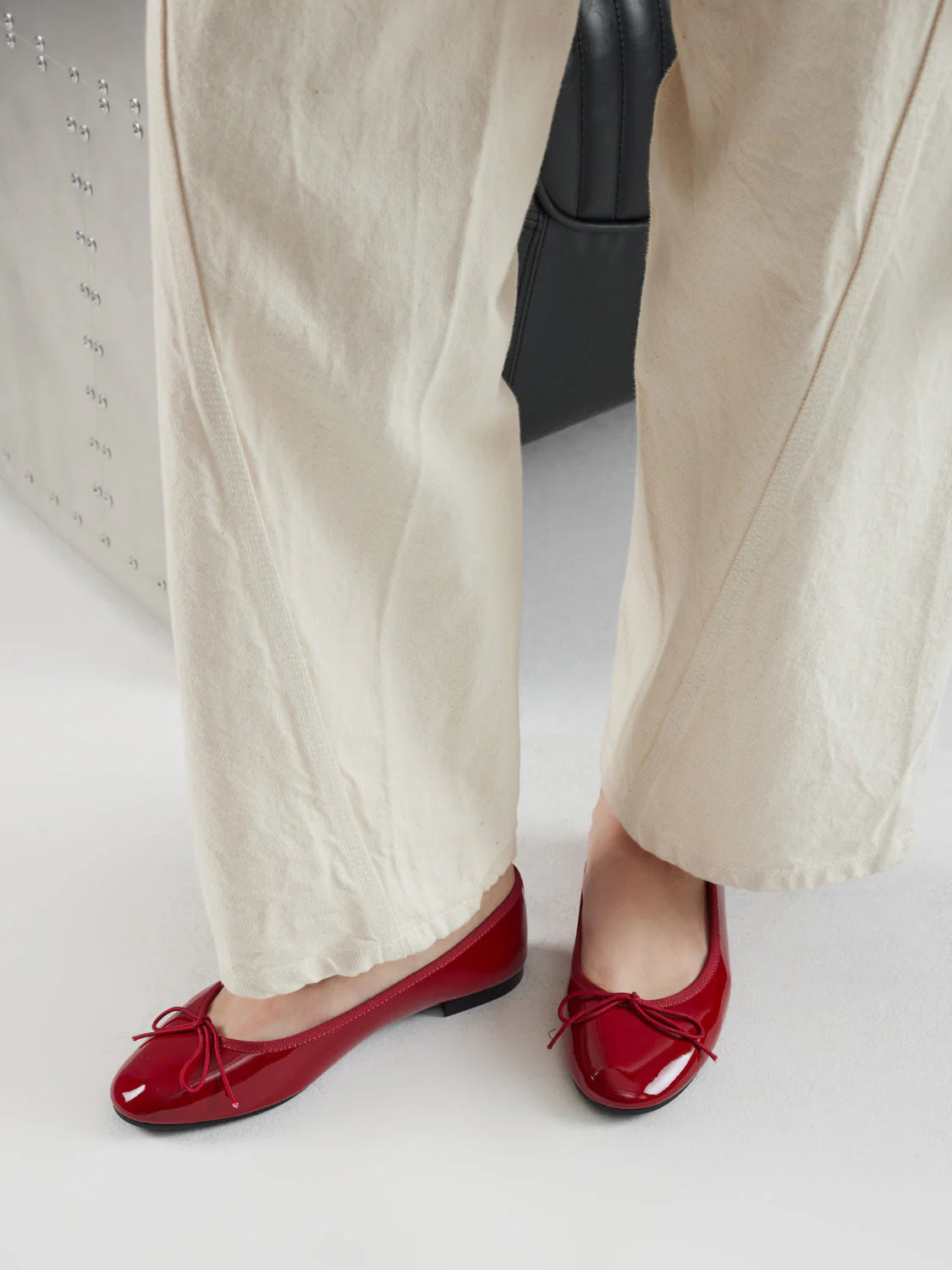 PAZZION, Belmara Bow-Tied Leather Ballet Flats, Red