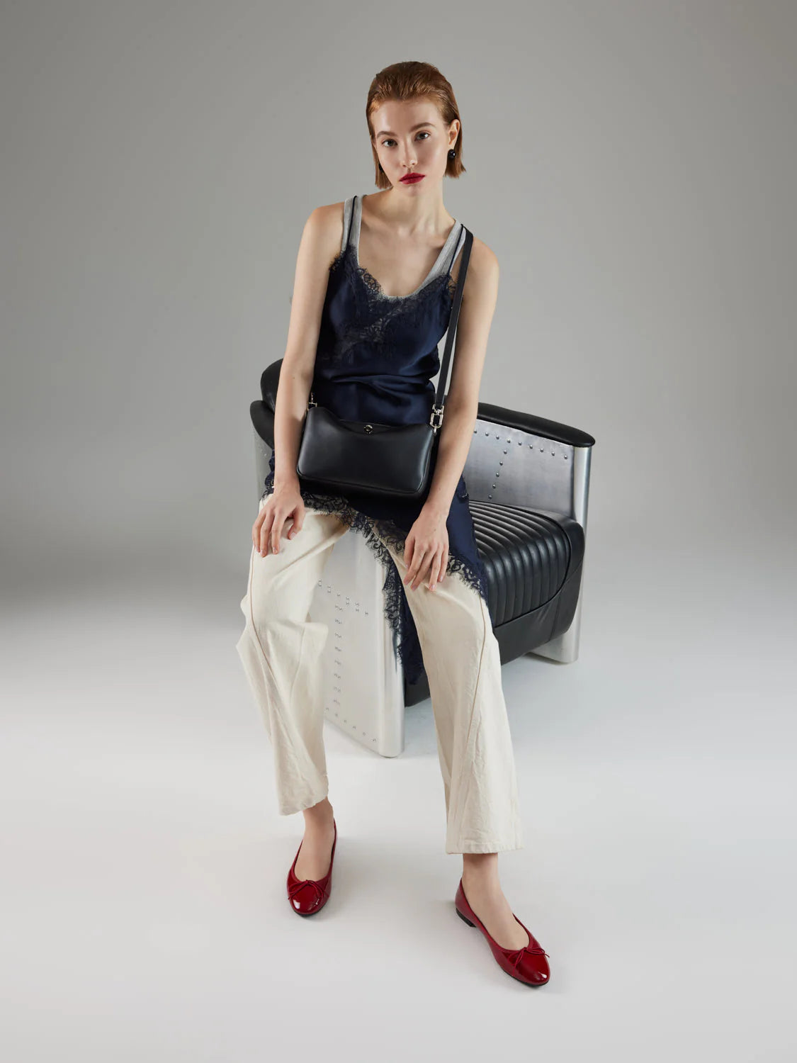 PAZZION, Belmara Bow-Tied Leather Ballet Flats, Red