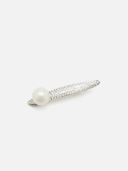 PAZZION, Beryl Pearl Diamante Hair Clip, Silver