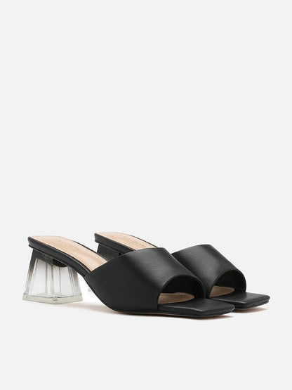 PAZZION, Blair Clear Heel Mule Sandals, Black