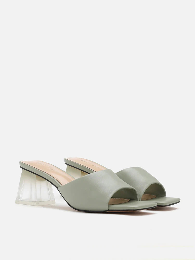 PAZZION, Blair Clear Heel Mule Sandals, Green