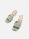 PAZZION, Blair Clear Heel Mule Sandals, Green
