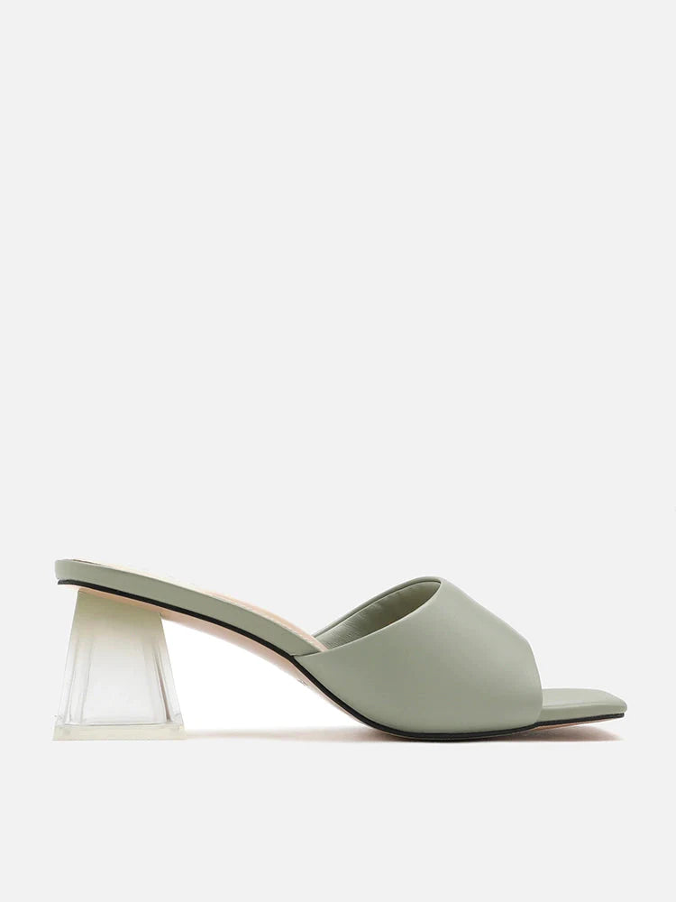 PAZZION, Blair Clear Heel Mule Sandals, Green