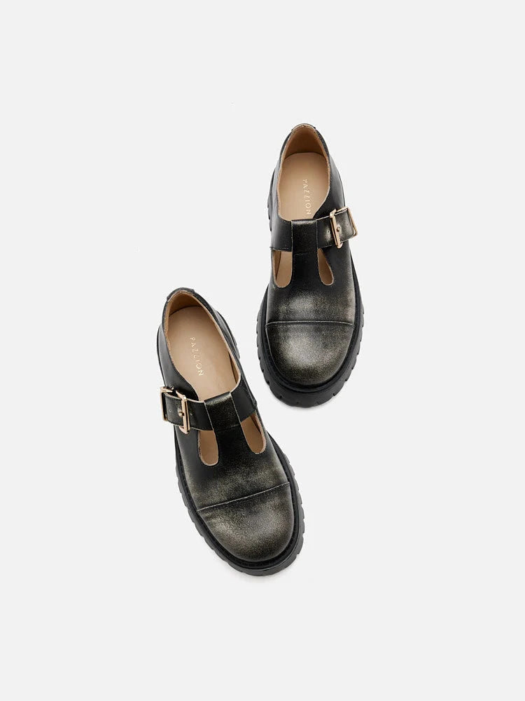 PAZZION, Blanquer T-Bar Mary Jane Loafers, Black