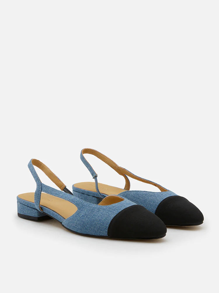 PAZZION, Blythe Denim Contrast Toe Cap Flats, Blue