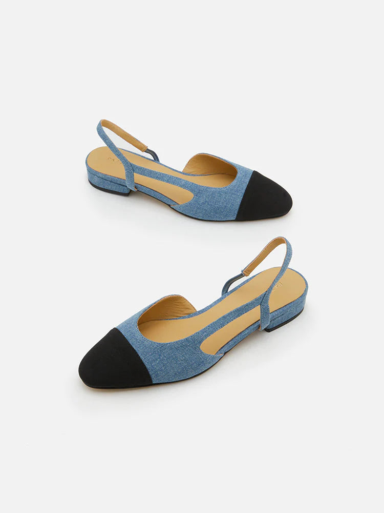 PAZZION, Blythe Denim Contrast Toe Cap Flats, Blue