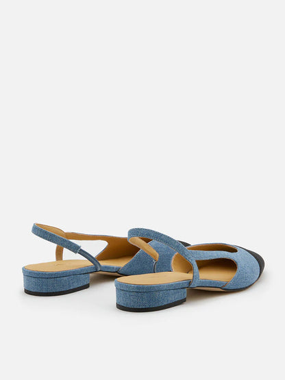 PAZZION, Blythe Denim Contrast Toe Cap Flats, Blue