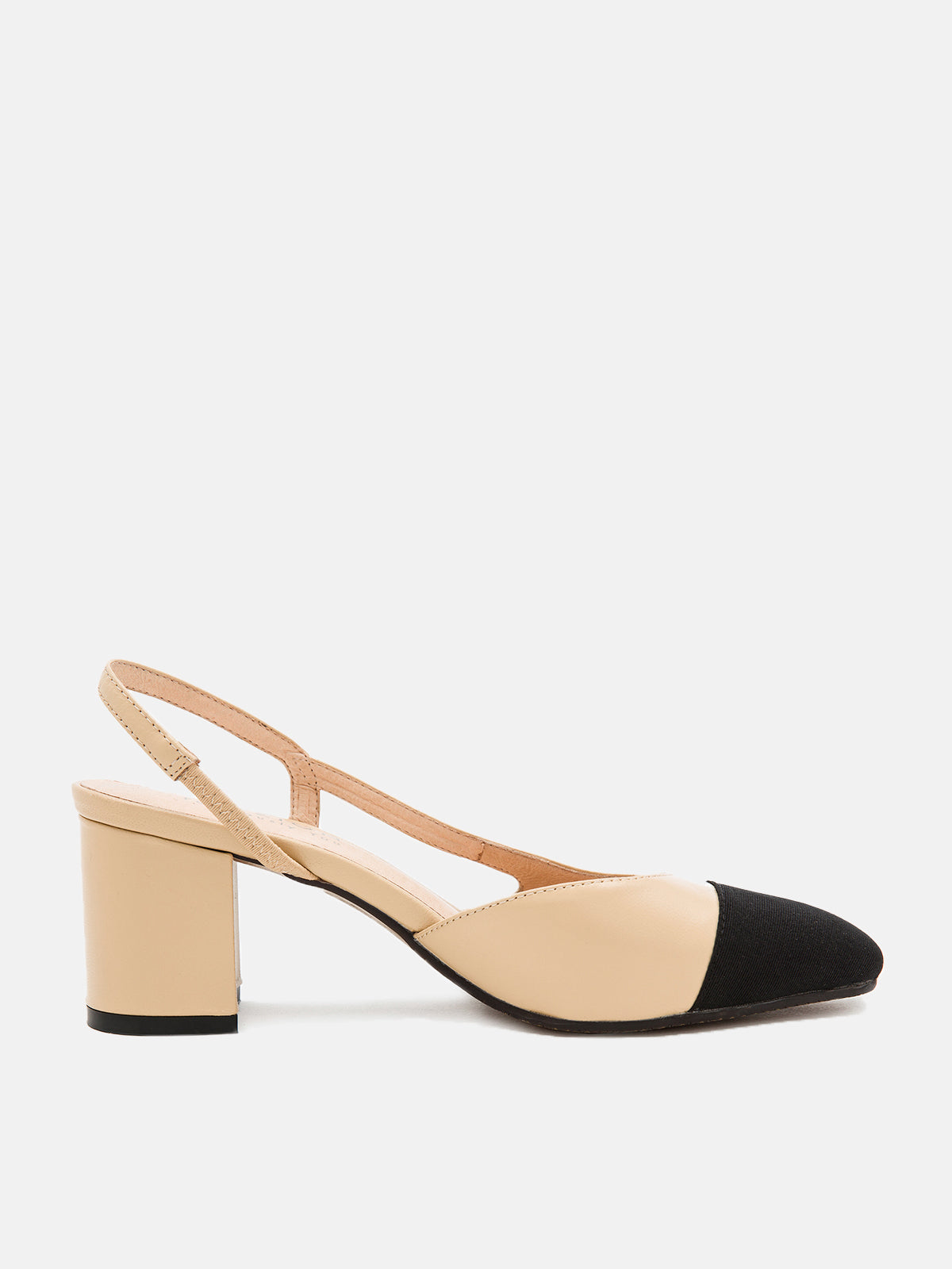 PAZZION, Blythe Lambskin Toe Cap Block Heels, Almond