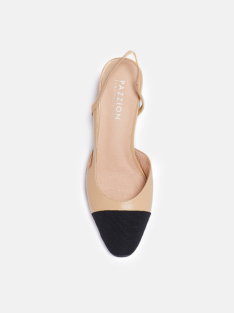 PAZZION, Blythe Lambskin Toe Cap Block Heels, Almond