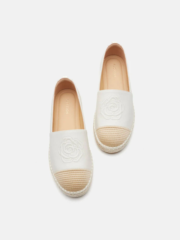 PAZZION, Brea Embossed Espadrille Flats, Beige