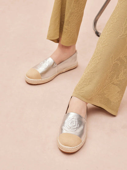 PAZZION, Brea Embossed Espadrille Flats, Silver