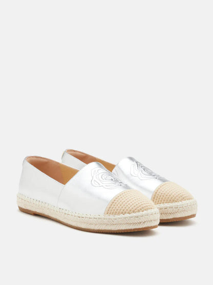 PAZZION, Brea Embossed Espadrille Flats, Silver