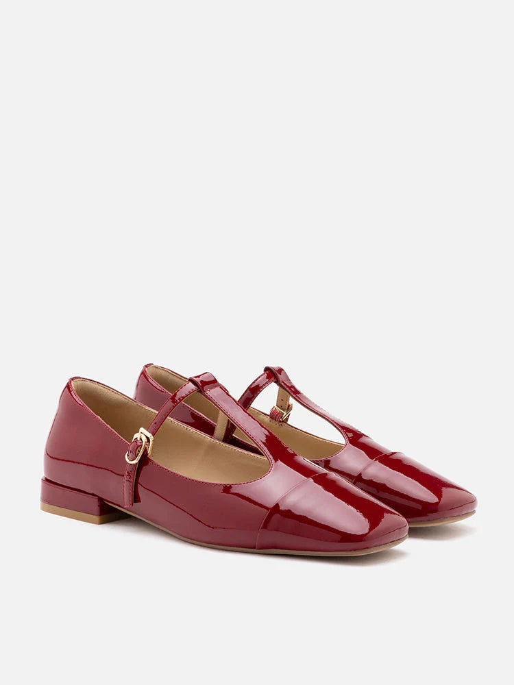 PAZZION, Brielle Patent T-Bar MaryJanes, Wine