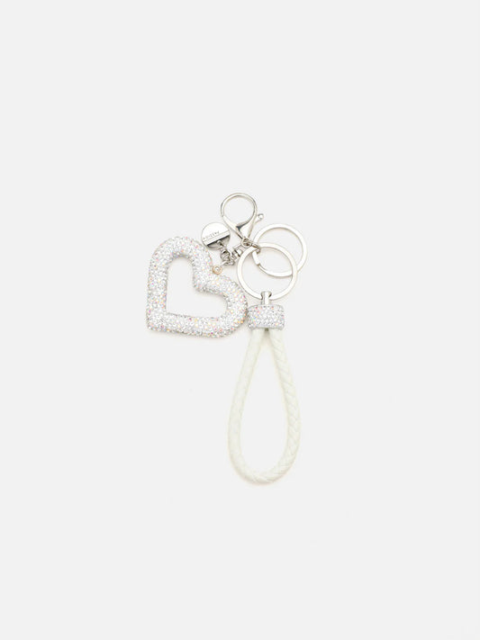 PAZZION, Brigitte Crystal Embellished Heart Keychain, Silver