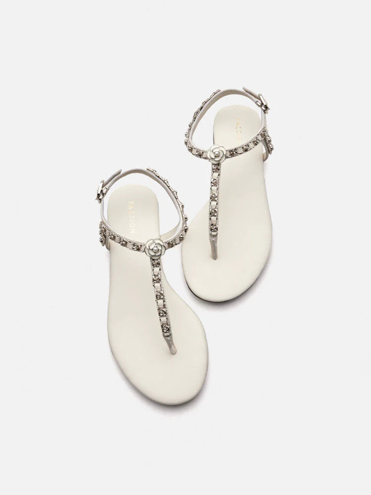 PAZZION, Camelia Embellished T-bar Sandals, Beige