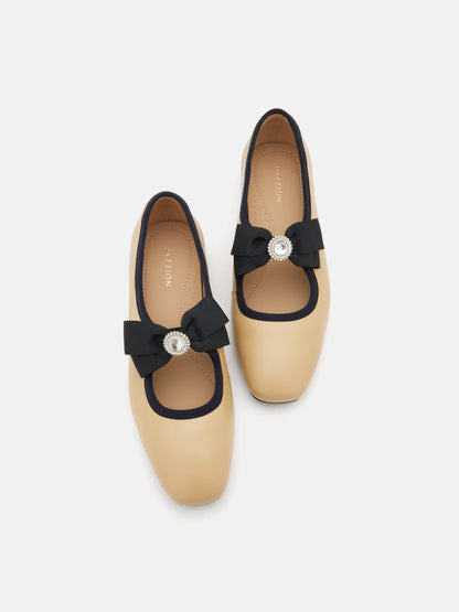 PAZZION, Camilla Diamante Bow Flats, Almond